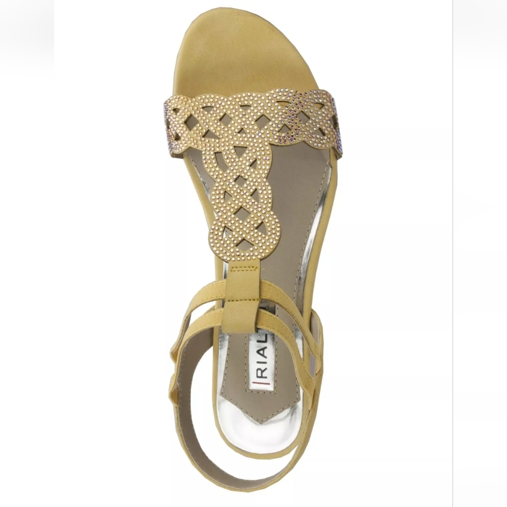 RIALTO Womens Yellow Laser Cut Carta Round Wedge Slip On Slingback Sandal 7.5